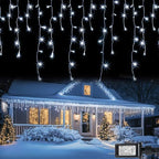 Christmas Icicle Lights, 88.5 FT 1080 LED 8 Modes Curtain Fairy Lights with 180 Drops, Xmas String Lights for