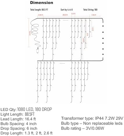 Christmas Icicle Lights, 88.5 FT 1080 LED 8 Modes Curtain Fairy Lights with 180 Drops, Xmas String Lights for, alternate view