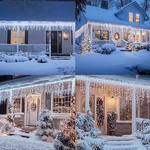 Christmas Icicle Lights, 88.5 FT 1080 LED 8 Modes Curtain Fairy Lights with 180 Drops, Xmas String Lights for, alternate view