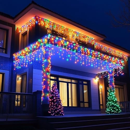 Christmas Icicle Lights, 88.5 FT 1080 LED 8 Modes Curtain Fairy Lights with 180 Drops, Xmas String Lights for, alternate view