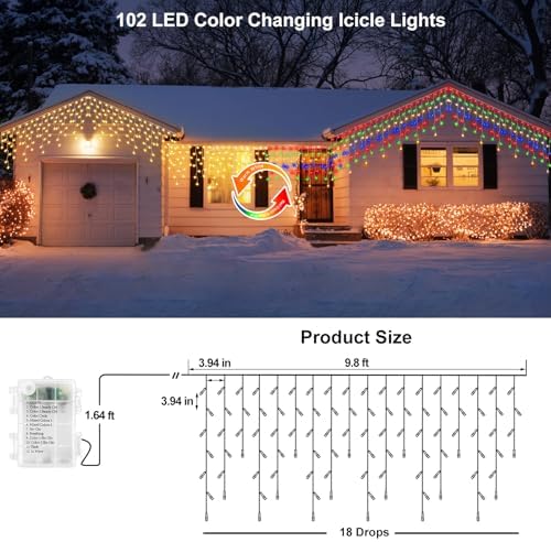Christmas Icicle Lights Battery Operated 10Ft Color Changing String Lights, alternate view 2