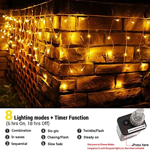 Christmas Icicle Lights Outdoor, 1224 LED 100ft 8 Modes Fairy Icicle String Light with 204 Drops, Led Christmas, alternate