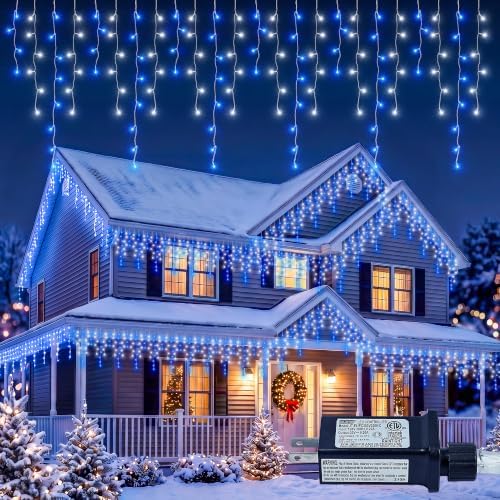 Christmas Icicle Lights Outdoor,300 LED 33FT Hanging String Lights