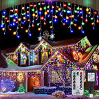 Christmas Icicle Lights Outdoor,640 LED 65.6 FT 8 Modes with Remote Control, Curtain Fairy String Lights for