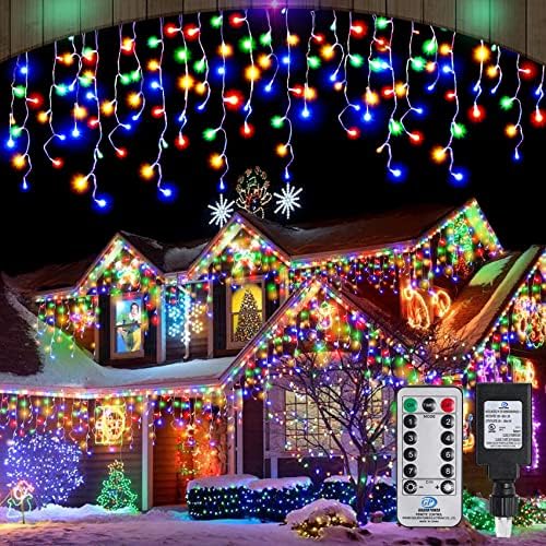 Christmas Icicle Lights Outdoor,640 LED 65.6 FT 8 Modes with Remote Control, Curtain Fairy String Lights for