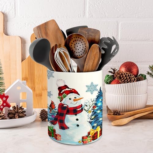 Christmas Kitchen Decor, Christmas Snowman Ceramic Utensils Holder, alternate view 2