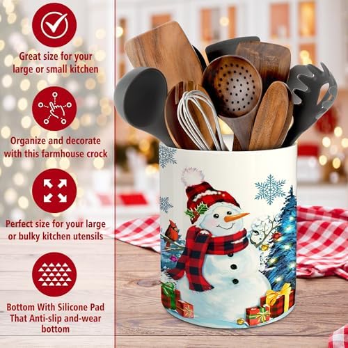 Christmas Kitchen Decor, Christmas Snowman Ceramic Utensils Holder, alternate view 5