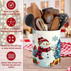 Christmas Kitchen Decor, Christmas Snowman Ceramic Utensils Holder, alternate view 5