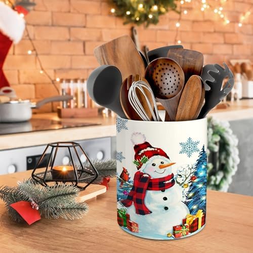 Christmas Kitchen Decor, Christmas Snowman Ceramic Utensils Holder, alternate view 6