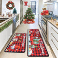 Christmas Kitchen Mats, Merry Christmas Kitchen Rugs Set of 2 - Red Black Buffalo Plaid Christmas Kitchen Decor