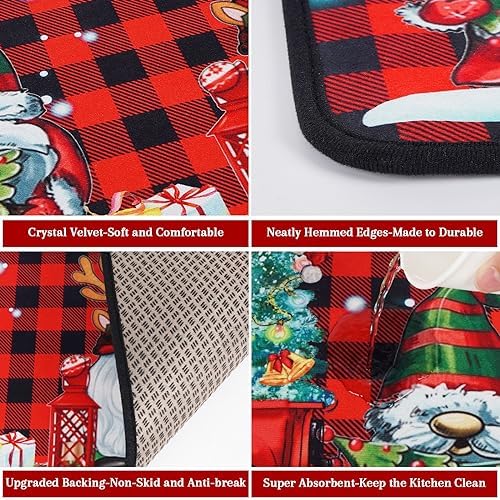 Christmas Kitchen Mats, Merry Christmas Kitchen Rugs Set of 2 - Red Black Buffalo Plaid Christmas Kitchen Decor, alternate