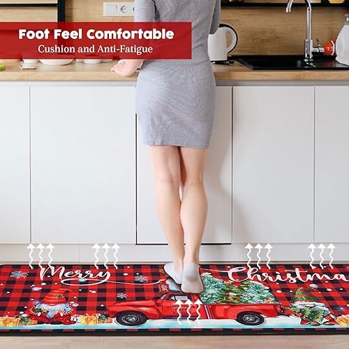 Christmas Kitchen Mats, Merry Christmas Kitchen Rugs Set of 2 - Red Black Buffalo Plaid Christmas Kitchen Decor, alternate