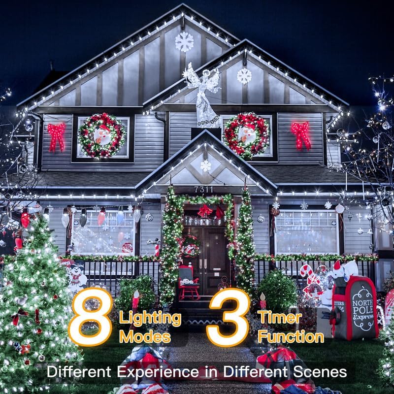 Christmas Lights, 198 FT 600 LED Outdoor Waterproof Plug in Christmas Tree Lights with 8 Modes Remote Timer, alternate view 4