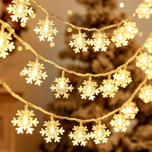 Christmas Lights, 20 Ft 40 Led Snowflake String Lights Battery Operated Fairy Lights for Bedroom Room Party Home
