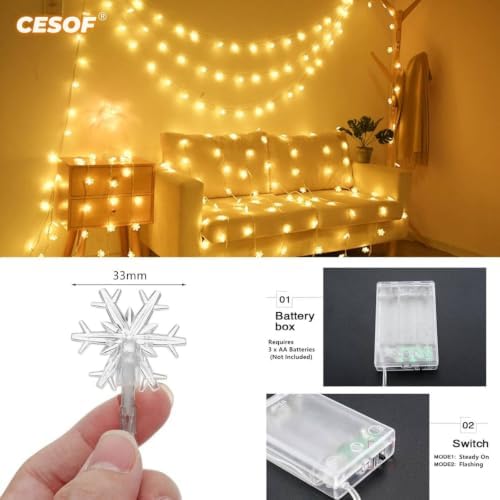 Christmas Lights, 20 Ft 40 Led Snowflake String Lights Battery Operated Fairy Lights for Bedroom Room Party Home, alternate