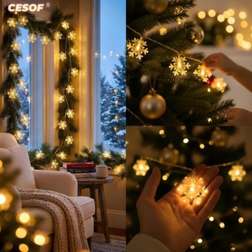 Christmas Lights, 20 Ft 40 Led Snowflake String Lights Battery Operated Fairy Lights for Bedroom Room Party Home, alternate