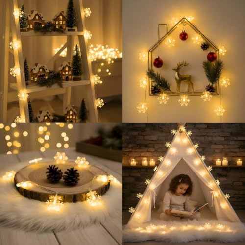 Christmas Lights, 20 Ft 40 Led Snowflake String Lights Battery Operated Fairy Lights for Bedroom Room Party Home, alternate