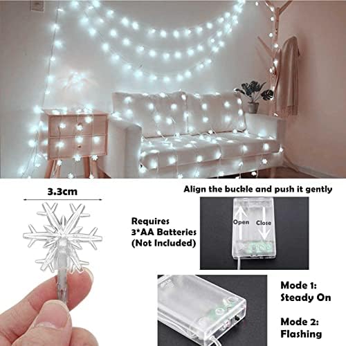 Christmas Lights, 20 Ft 40 LED Snowflake String Lights Battery Operated Waterproof Fairy Lights for Bedroom, alternate view 5