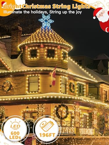 Christmas Lights 600 LED 196 FT, Waterproof Outdoor String Lights with Remote and Timer, Christmas Tree Lights, alternate