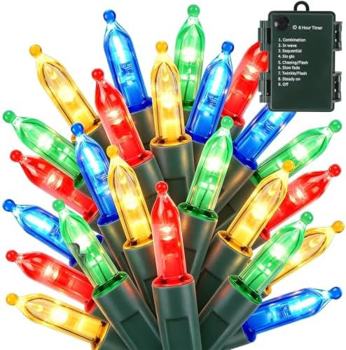Christmas Lights Battery Operated, 50LED 16ft (1 Pack, Multicolor)