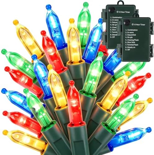 Christmas Lights Battery Operated, 50LED 16ft (2 Pack, Multicolor)