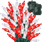 Christmas Lights Battery Operated, 50LED 16ft (2Pack, Red & White)