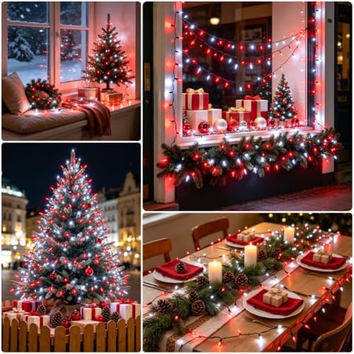 Christmas Lights Battery Operated, 50LED 16ft (2Pack, Red & White), alternate view 2