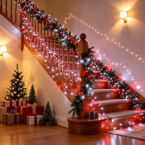 Christmas Lights Battery Operated, 50LED 16ft (2Pack, Red & White), alternate view 4