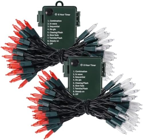 Christmas Lights Battery Operated, 50LED 16ft (2Pack, Red & White), alternate view 7