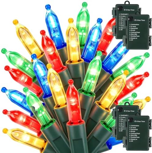 Christmas Lights Battery Operated, 50LED 16ft (4 Pack, Multicolor)
