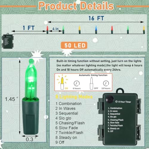 Christmas Lights Battery Operated, 50LED 16ft (4 Pack, Multicolor), alternate view 3