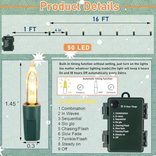 Christmas Lights Battery Operated, 50LED 16ft (4 Pack, Warm White) in Warm White, alternate view 3