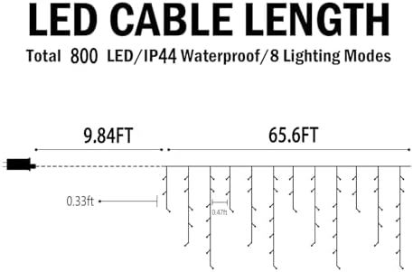 Christmas Lights Decorations Outdoor, 800 LED 65.6 FT 8 Modes 150 Drops Fairy String Curtain Lights for, alternate view 4