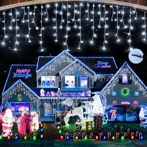 Christmas Lights Decorations Outdoor, 800 LED 65.6 FT 8 Modes 150 Drops Fairy String Curtain Lights for