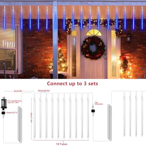Christmas Lights Outdoor 11.8 inch 10 Tubes Meteor Shower Lights, alternate view 3