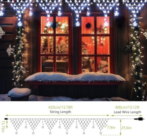 Christmas Lights Outdoor 13.8ft 218 LED Connectable String Lights for Garden Eaves Wedding Party White, alternate view 2
