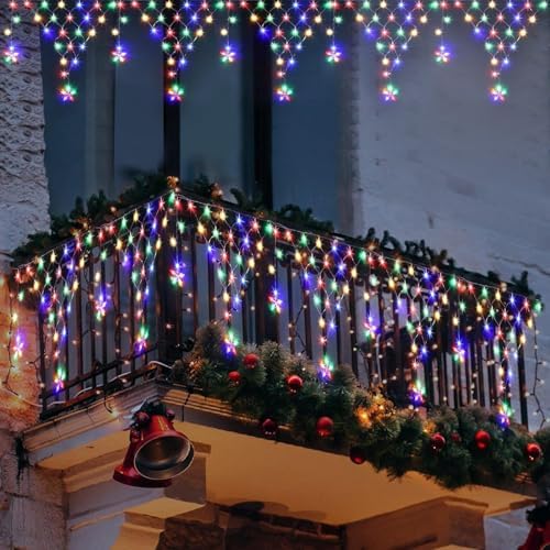 Christmas Lights Outdoor 13.8ft 218 LED Connectable String Lights with 11 Drops, Window Curtain Fairy Light with