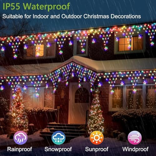 Christmas Lights Outdoor 13.8ft 218 LED Connectable String Lights with 11 Drops, Window Curtain Fairy Light with, alternate