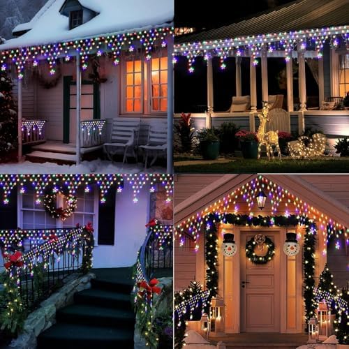 Christmas Lights Outdoor 13.8ft 218 LED Connectable String Lights with 11 Drops, Window Curtain Fairy Light with, alternate