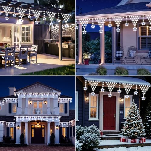 Christmas Lights Outdoor, 218 LED 13.8ft 8 Modes Curtain String Lights with 12 Drops Star, Plug-in Christmas, alternate view