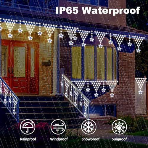 Christmas Lights Outdoor, 218 LED 13.8ft 8 Modes Curtain String Lights with 12 Drops Star, Plug-in Christmas, alternate view