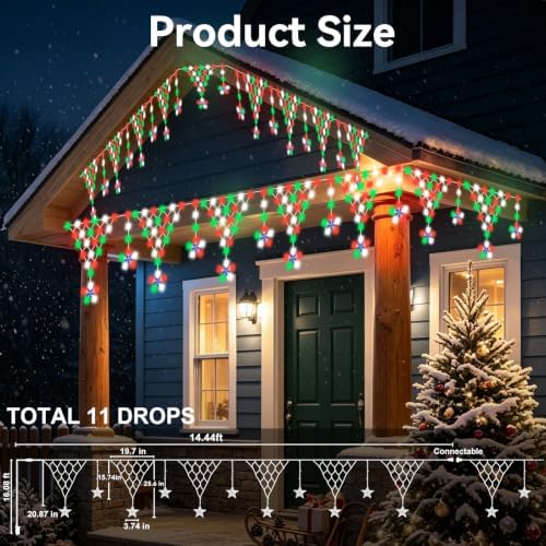 Christmas Lights Outdoor, 218 LED Christmas String Lights, 13.8ft Outdoor Christmas Decorations with 8 Light, alternate view