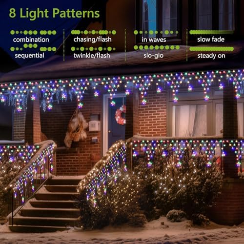 Christmas Lights Outdoor Decorations 13.8ft 200 LED Christmas Lights with 11 Stars, Dimmable Curtain Fairy Light, alternate