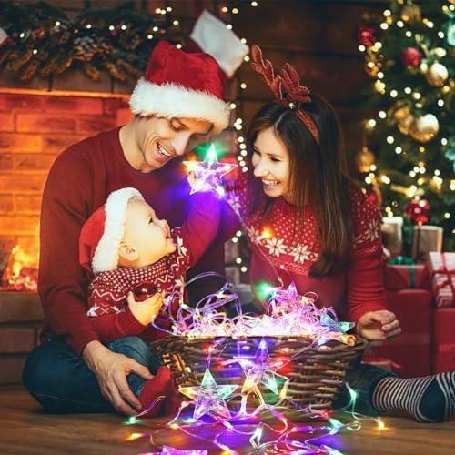Christmas Lights Outdoor Decorations 13.8ft 200 LED Christmas Lights with 11 Stars, Dimmable Curtain Fairy Light, alternate