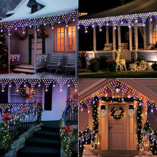 Christmas Lights Outdoor Decorations 13.8ft 200 LED Christmas Lights with 11 Stars, Dimmable Curtain Fairy Light, alternate