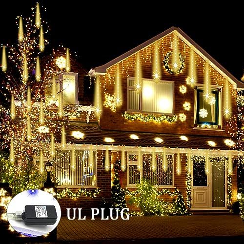 Christmas Lights Outdoor Falling Rain Meteor Shower Lights 12 inch 8 Tube 192 LED Snowfall Icicle Cascading, alternate view 4