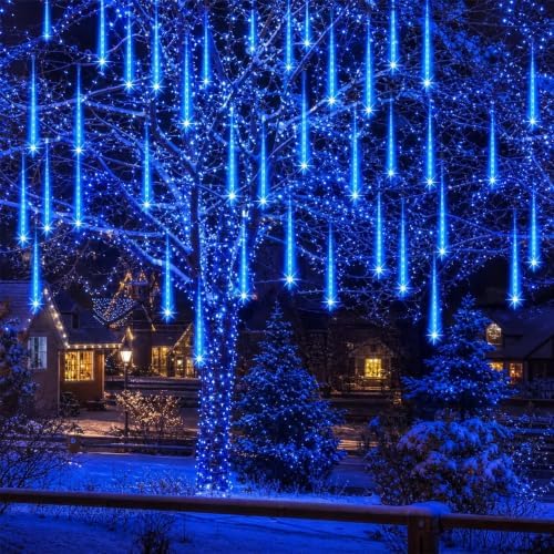 Christmas Lights Outdoor, UL Certified Meteor Shower Lights Blue in Blue