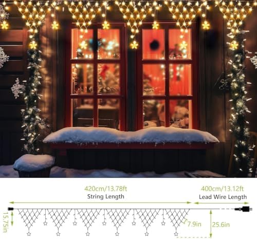 Christmas Lights Window Curtain Fairy Light with 8 Modes for Garden Eaves Wedding Party Holiday Christmas, alternate view 2