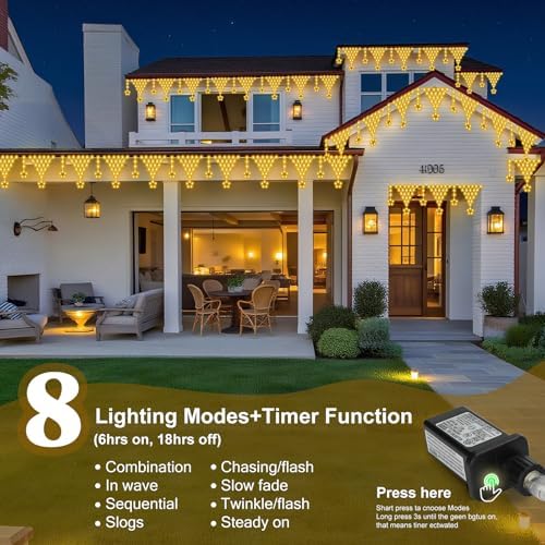 Christmas Lights Window Curtain Fairy Light with 8 Modes for Garden Eaves Wedding Party Holiday Christmas, alternate view 3
