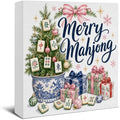 Christmas Mahjong Decor, Chinoiserie Christmas Tree Wooden Sign Decorations